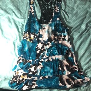 Tank top turquoise white beige black crotchet back